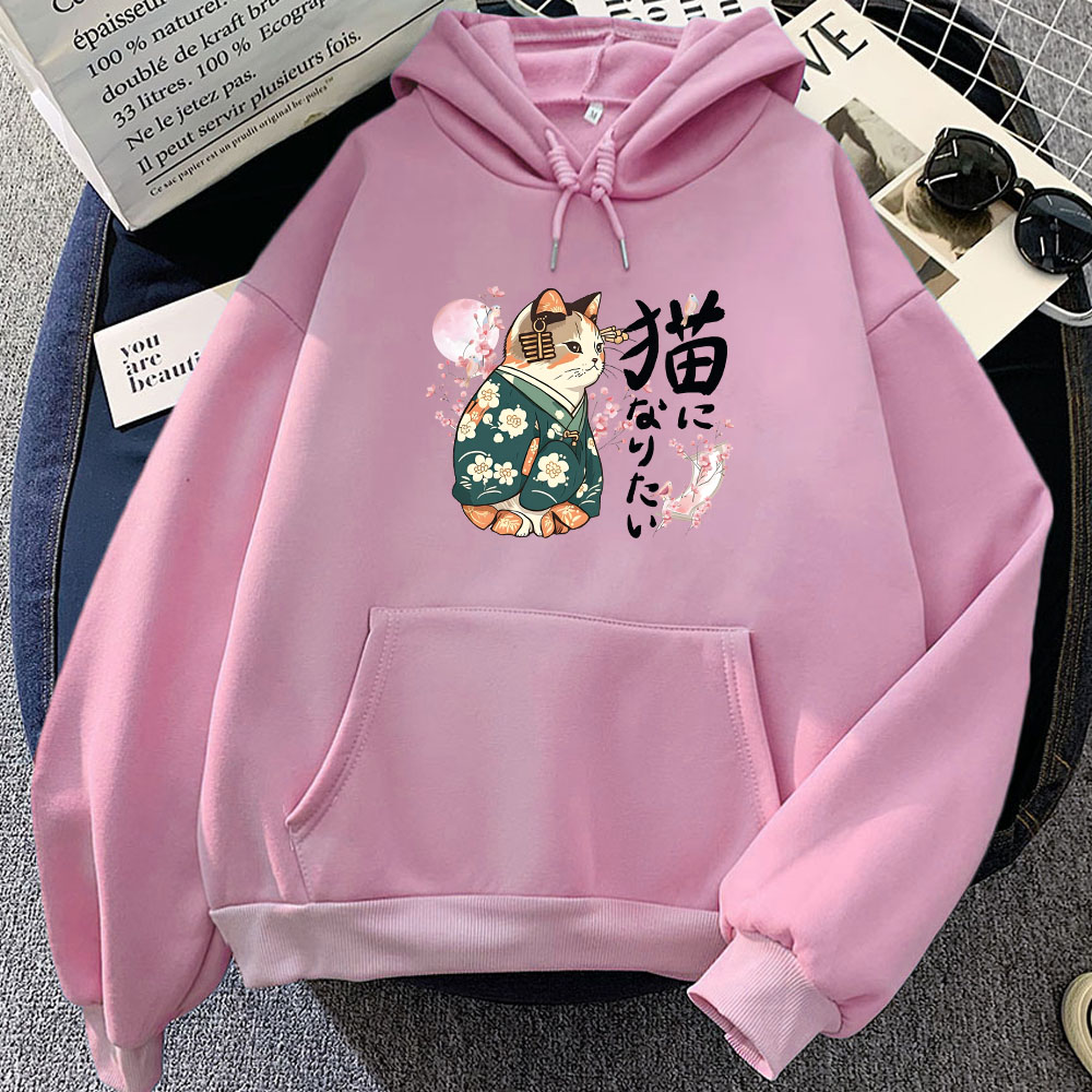 Yellow Winter Clothing - Ukiyoe 스타일 간지 고양이 인쇄 후드,