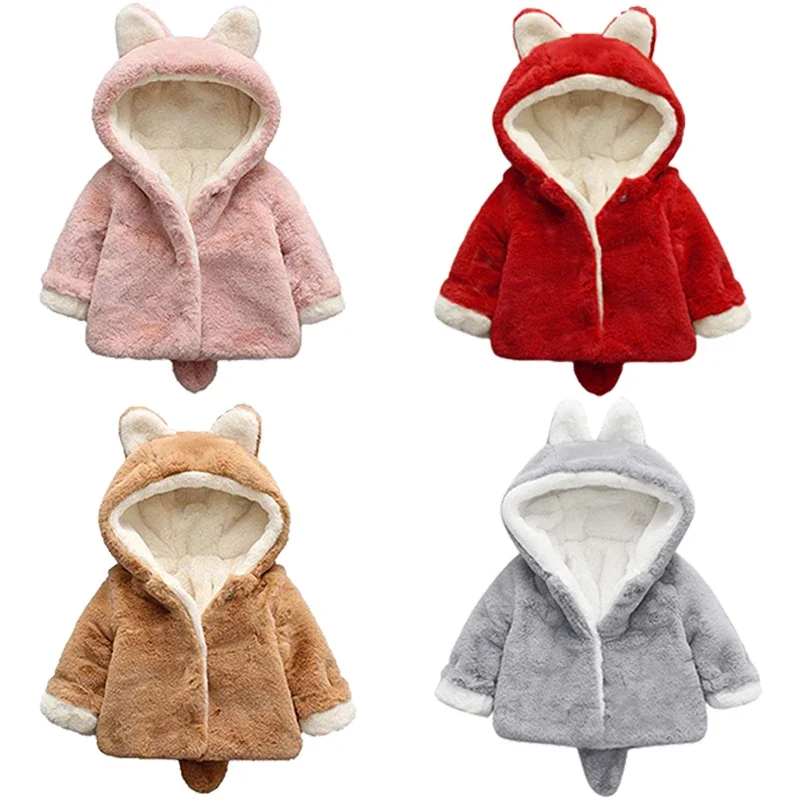 Winter Clothing For Baby Girl - 귀여운 고양이 귀 봉제 아기 재킷,