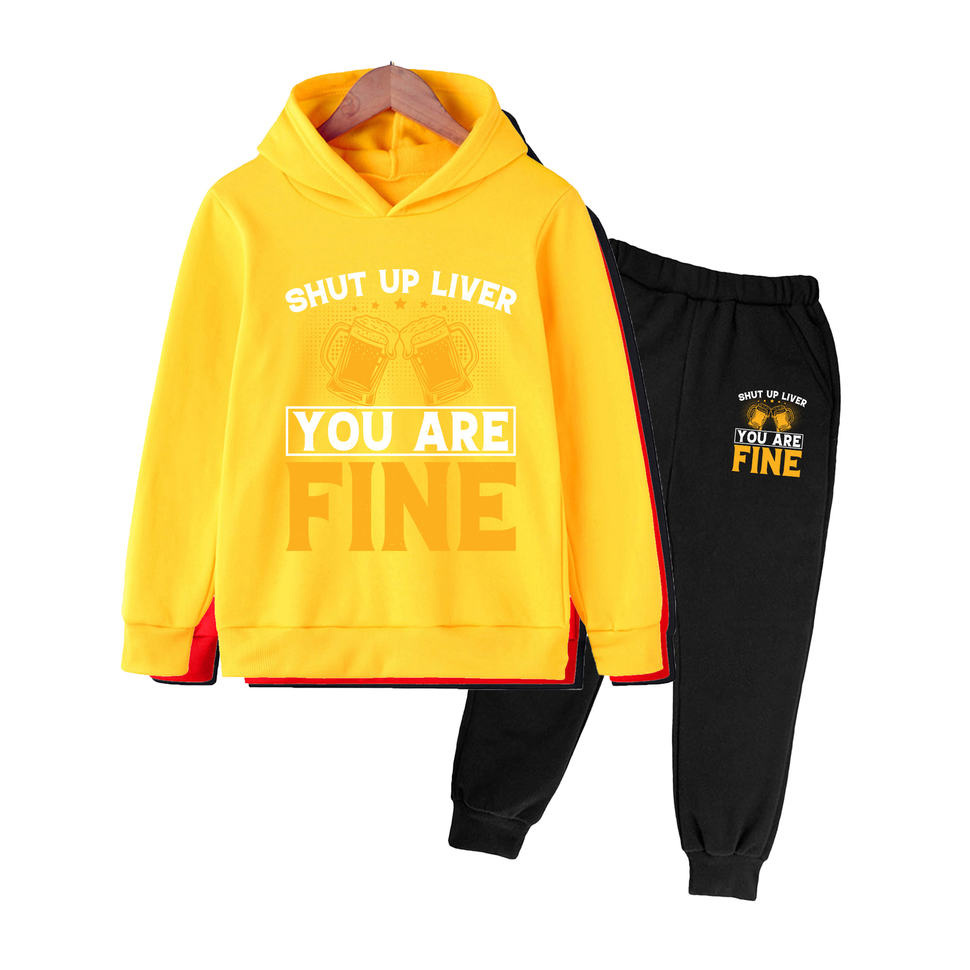 키즈 후디 & 스웨트팬츠 세트, 노란색 맥주 토스트 프 - Yellow Winter Clothing 리뷰 및 가격