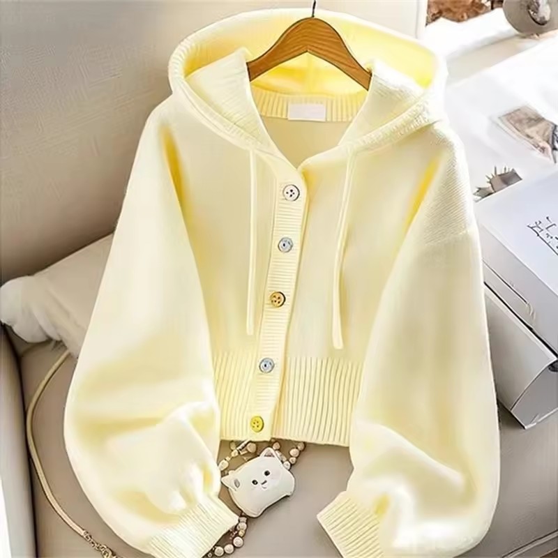 패션 후드 니트 스웨터 여성 가을 ​​겨울 새로운 밝은 - Yellow Winter Clothing 리뷰 및 가격