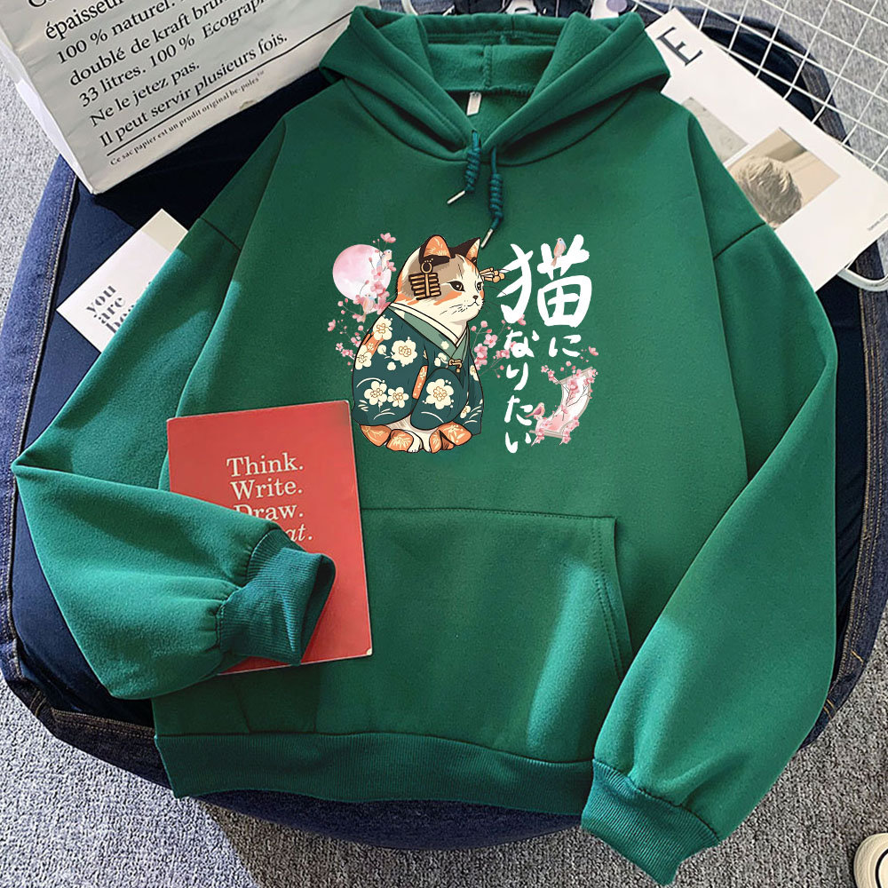 Ukiyoe 스타일 간지 고양이 인쇄 후드, 일본 꽃  - Yellow Winter Clothing 리뷰 및 가격