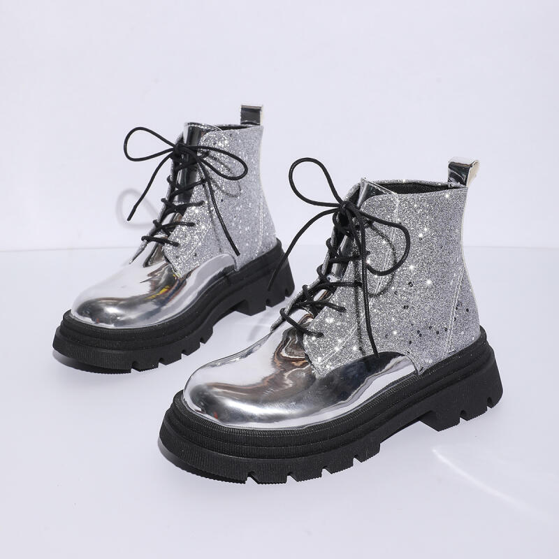 럭셔리 실버 글리터 두꺼운 밑창 레이스업 앵클 부츠 여 - Winter Cloth 리뷰 및 가격