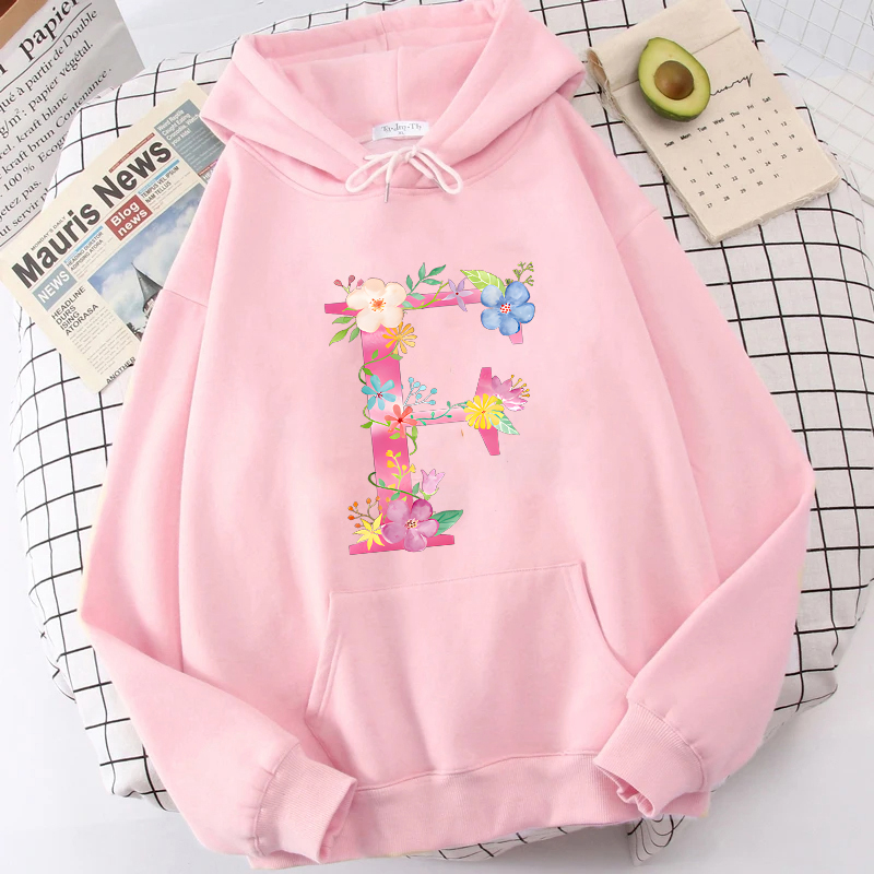알파벳 A-Z 핑크 플라워 레터 프린트 여성 후드티,  - Winter Clothing Essential 리뷰 및 가격