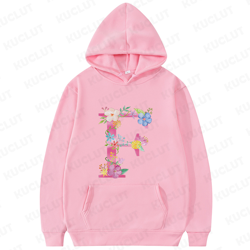 알파벳 A-Z 핑크 플라워 레터 프린트 여성 후드티,  - Winter Clothing Essential 리뷰 및 가격