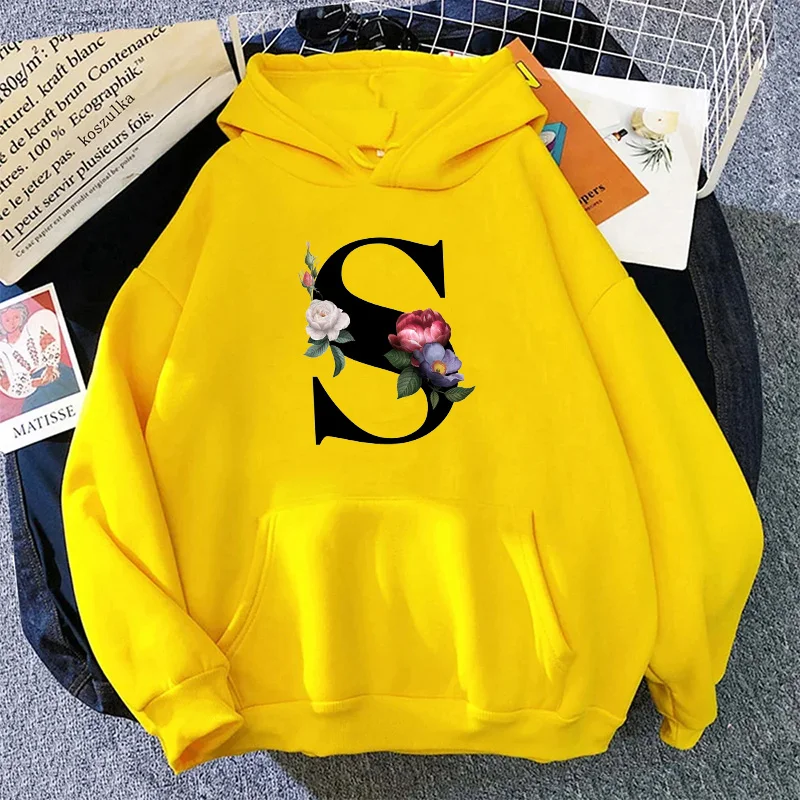 패션 여성 후드티 캐주얼 레터스 A-Z 프린팅 스웨트셔 - Yellow Winter Clothing 리뷰 및 가격